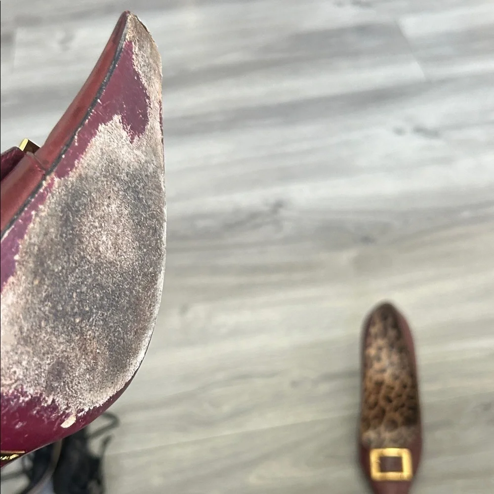 Dolce & Gabbana Vintage Brown Burgundy Women's Pointy Shoes with Gold Buckle